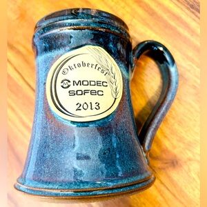 Mug Oktoberfest drip glazed pottery blue festival mug Modec Sofec 2013